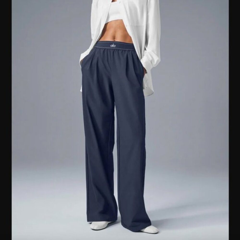 ALO Yoga Trouser Wide-Leg Pants Navy Blue / New